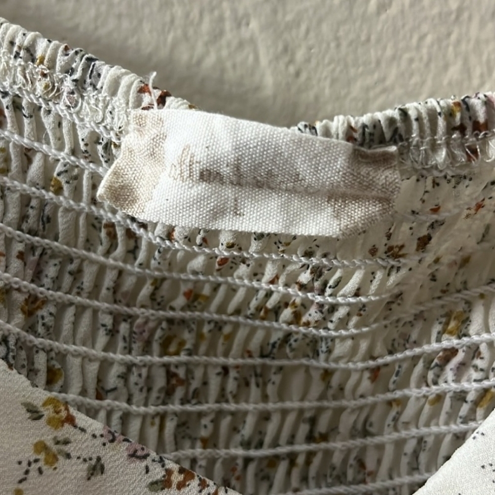 Altar’d State Floral Cream Yellow Smocked Gathered Long Slender Blouse Top Large - Picture 4 of 5